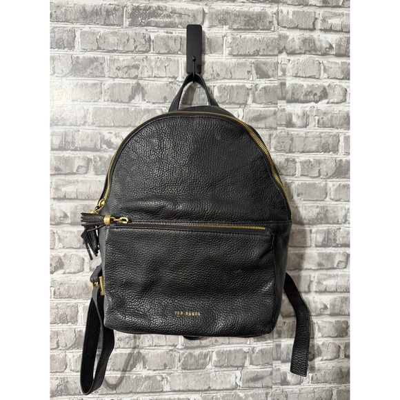 Ted Baker Handbags - Ted Baker London Black Pebbled Leather Tassel Backpack Gold Hardware